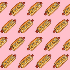 new york hot dog fabric - hot dog, nyc, new york food, street food, nyc hot dog - pink