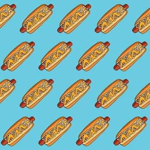 new york hot dog fabric - hot dog, nyc, new york food, street food, nyc hot dog - blue