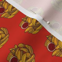 potato wedges fabric - potato, potatoes, food, junk food, fries - red