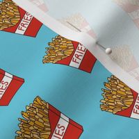 french fries - french fries fabric, fast food, food, food fabric, potato, potato foods - blue