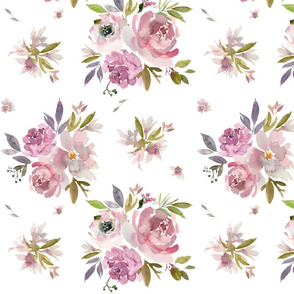 12” Mauve Floral - watercolor flowers in pink and pirple