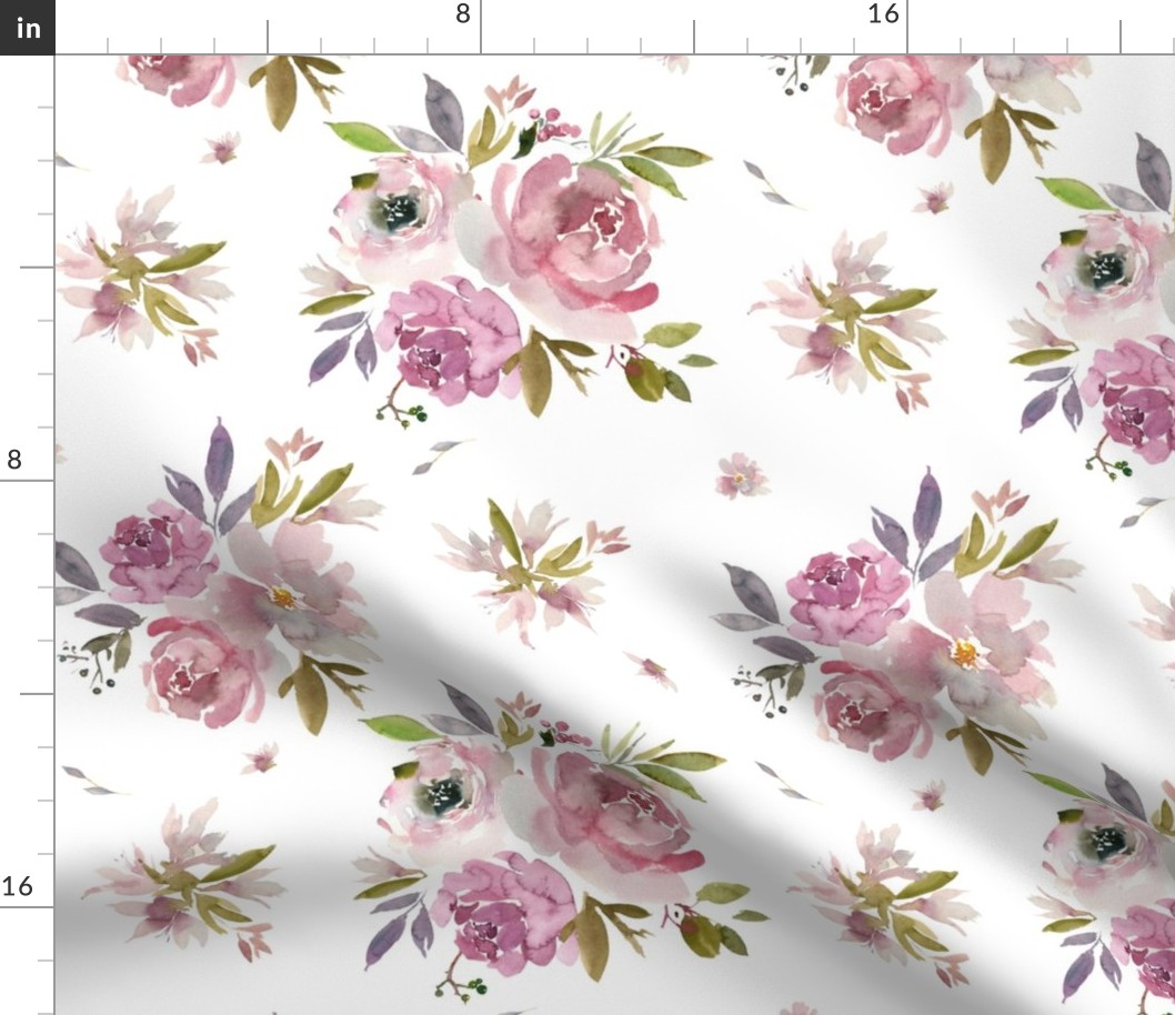 12” Mauve Floral - watercolor flowers in pink and pirple