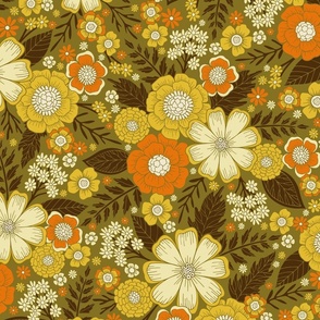 Retro 70s hippie orange flowers seamless pattern Vector Image