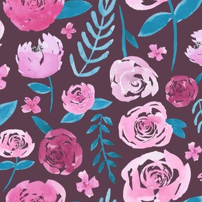 Watercolor Flowers - Purple LARGE SCALE 