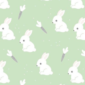 Little bunny garden and carrots sweet spring easter theme baby kids design soft mint green gray white