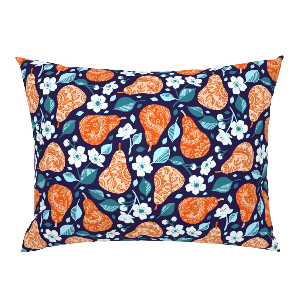 Pears and Blossoms in Orange and Blue - large