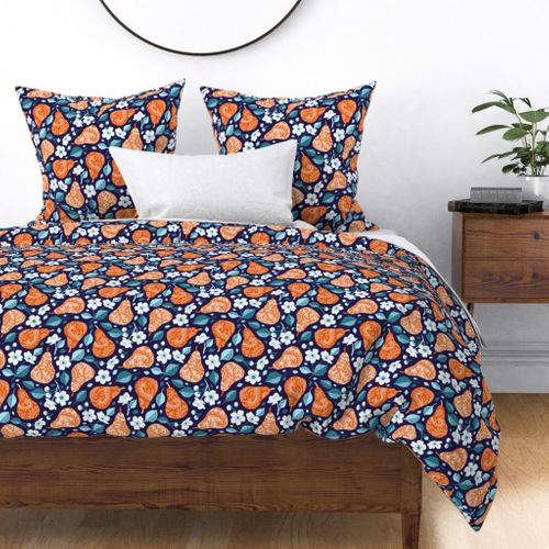 Pears and Blossoms in Orange and Blue - large