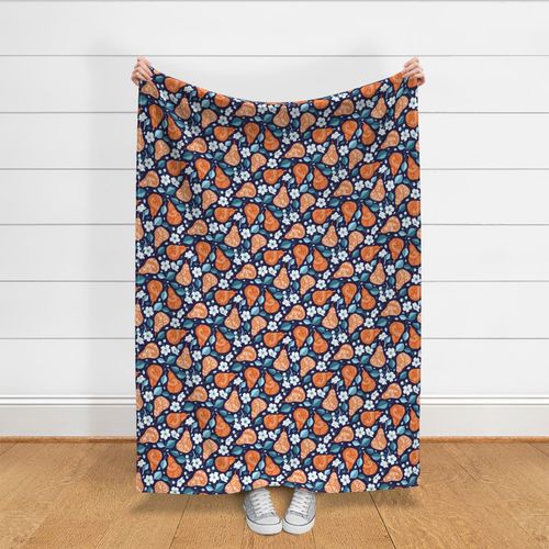 Pears and Blossoms in Orange and Blue - large