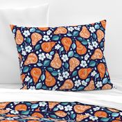 Pears and Blossoms in Orange and Blue - large