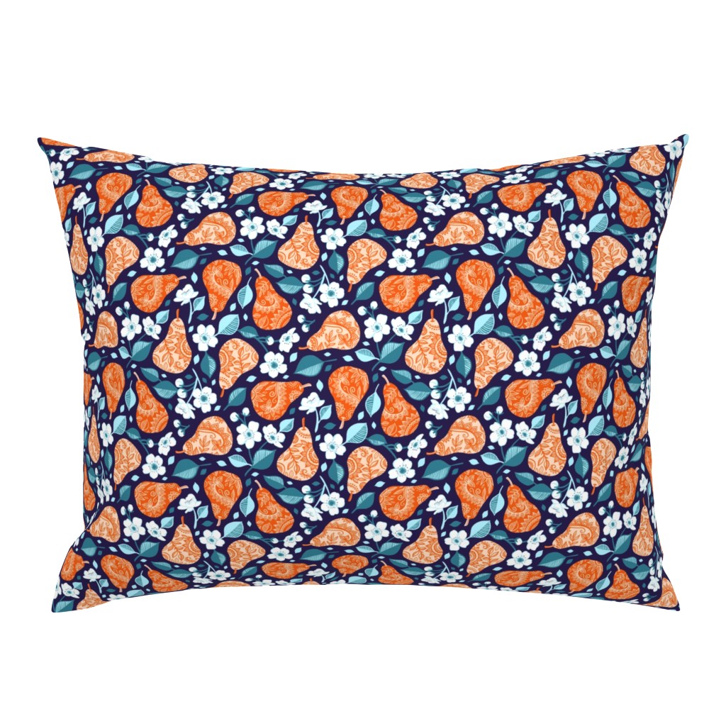 Pears and Blossoms in Orange and Blue - small print
