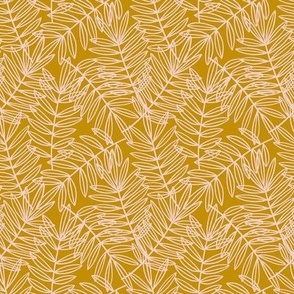 Tropical Palm Fronds in Blush Pink on Golden Yellow - Small