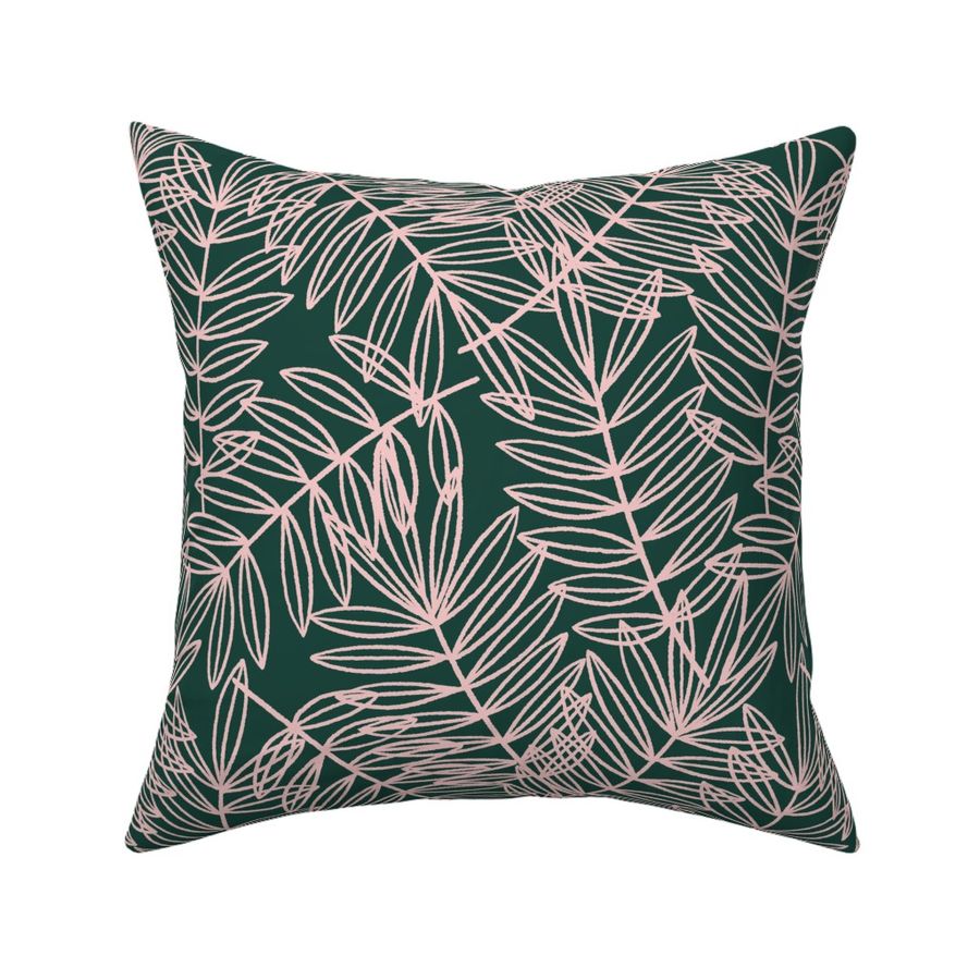 Tropical Palm Fronds in Blush Pink and Forest Green