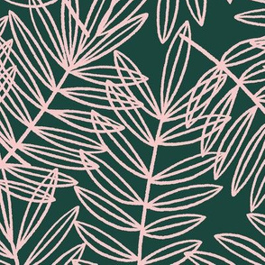 Tropical Palm Fronds in Blush Pink and Forest Green