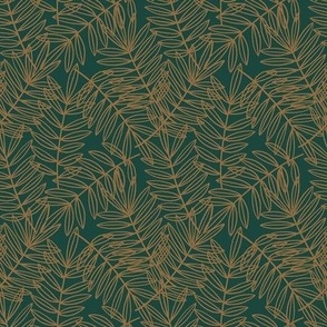 Tropical Palm Fronds in Forest Green and Ochre Brown - Small