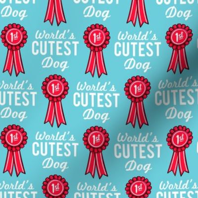 World's cutest dog - ribbon - red on blue - LAD20