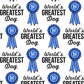 World's Greatest Dog - blue ribbon - blue on white - LAD20