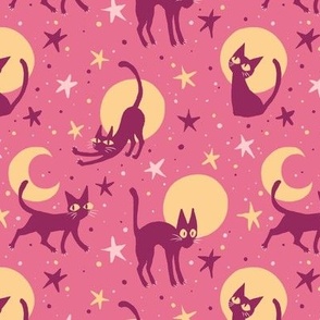  Moonlit Cats on Dusty Rose