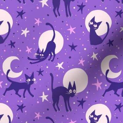  Moonlit Cats on Muted Purple