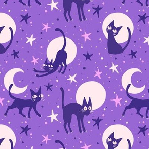  Moonlit Cats on Muted Purple