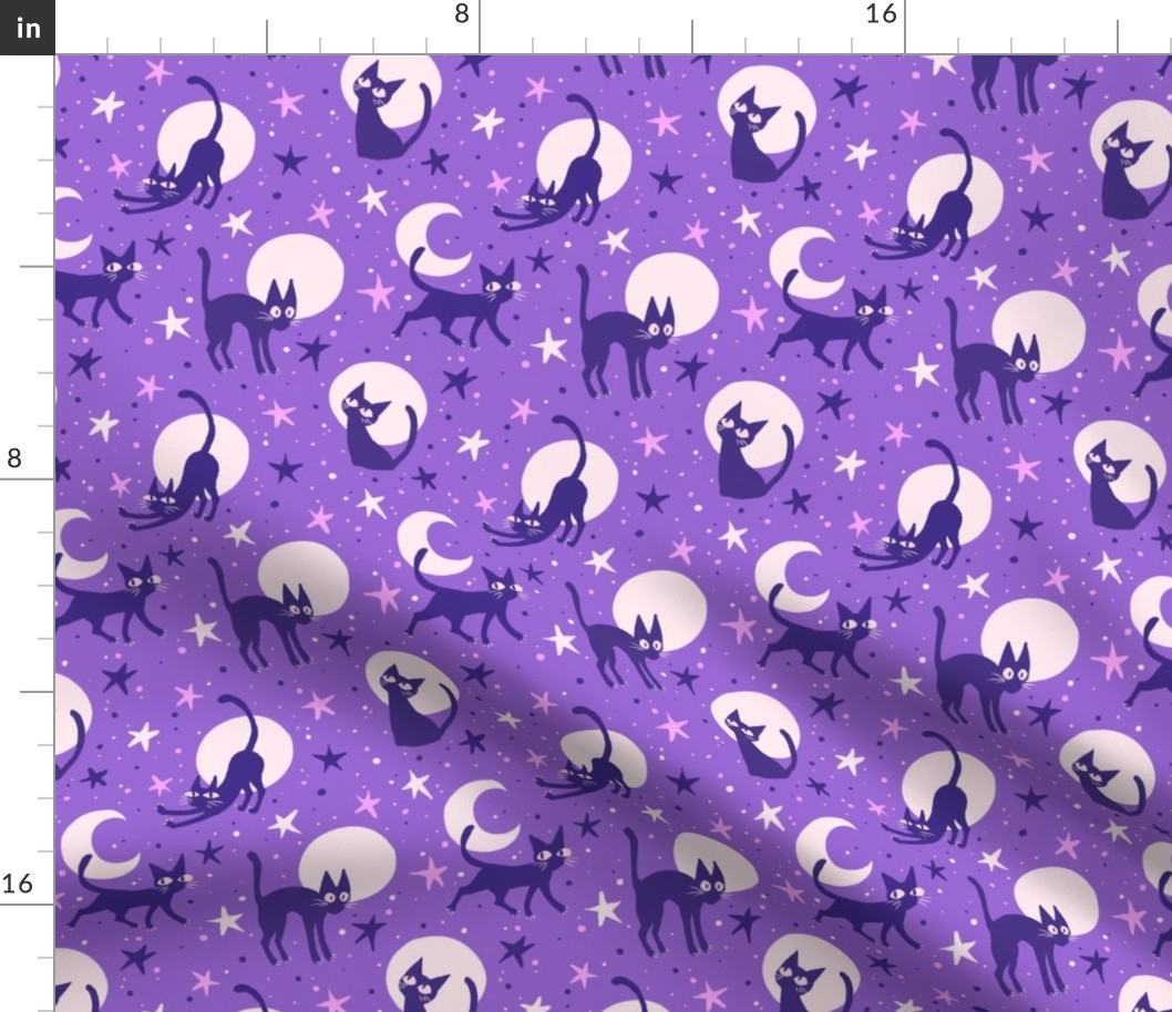  Moonlit Cats on Muted Purple