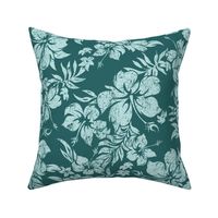Distressed Hawaiian Hibiscus Floral- Pine and Mint