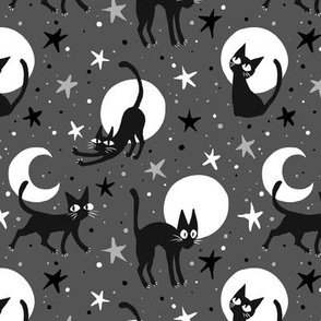  Moonlit Cats in Black and White