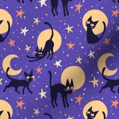  Moonlit Cats on Blue