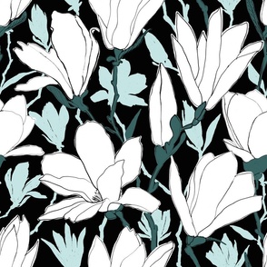 Painted White and Mint Magnolia on black