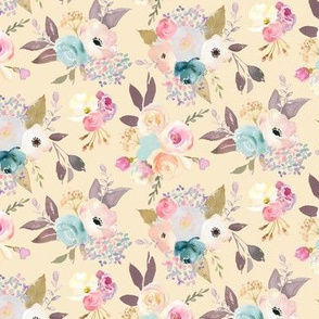 Dusty Pink and Blue Watercolor Floral (small) // Off White