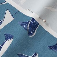 Stingrays - watercolor blue on blue - spotted ray  - LAD20