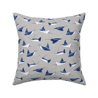 Stingrays - watercolor blue on grey - spotted ray  - LAD20