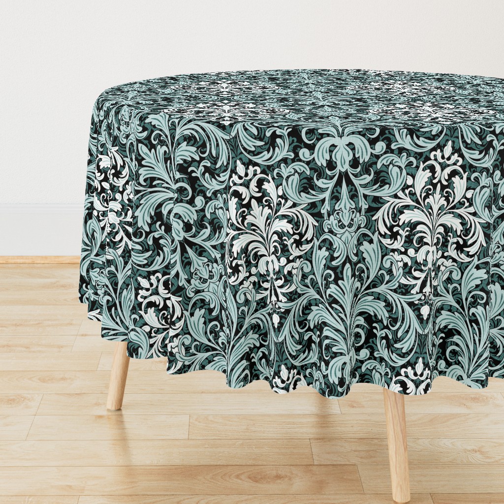 Rich Floral Damask Pattern Pine And Mint 