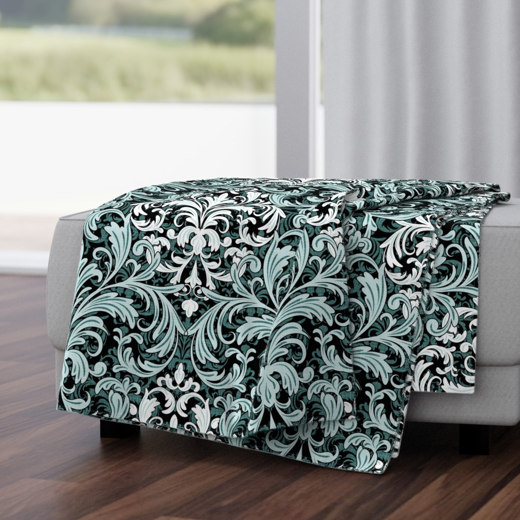 Rich Floral Damask Pattern Pine And Mint 