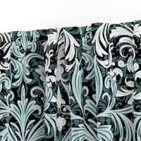 Rich Floral Damask Pattern Pine And Mint 