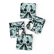 Rich Floral Damask Pattern Pine And Mint 