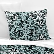 Rich Floral Damask Pattern Pine And Mint 