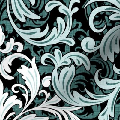 Rich Floral Damask Pattern Pine And Mint 