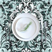 Rich Floral Damask Pattern Pine And Mint 