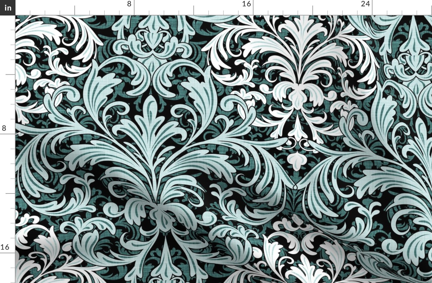 Rich Floral Damask Pattern Pine And Mint 