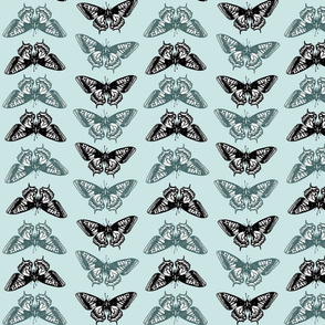 Pine & Mint Watercolor Butterflies with Black & White