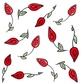 Tulip doodles, whimsical roses 