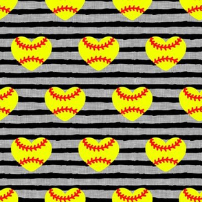 softball heart - black and grey stripes - LAD20
