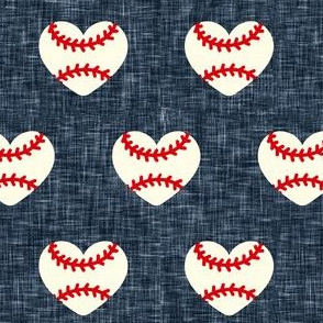 baseball hearts - blue linen - spring sports - LAD20