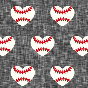 baseball hearts - grey linen - spring sports - LAD20