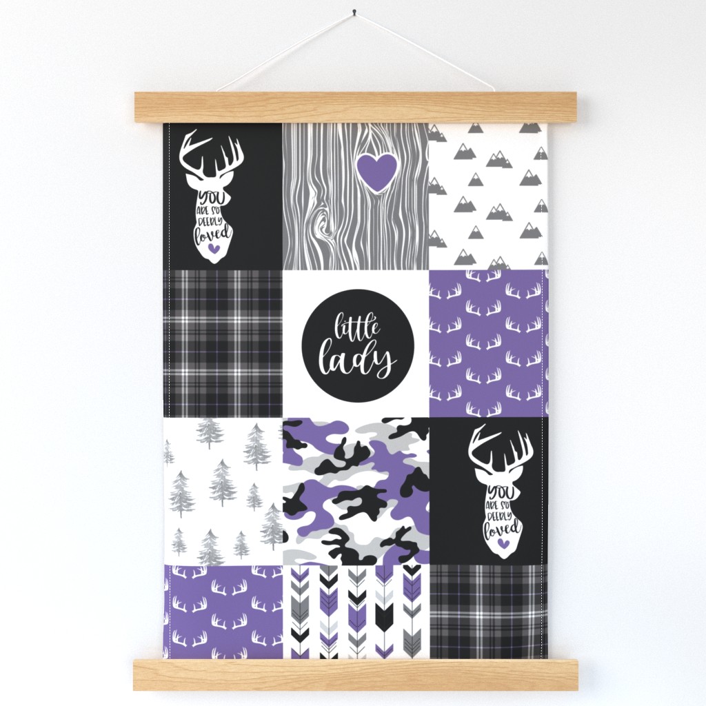 Little Lady//Deerly Loved//Black & Purple - Wholecloth Cheater Quilt