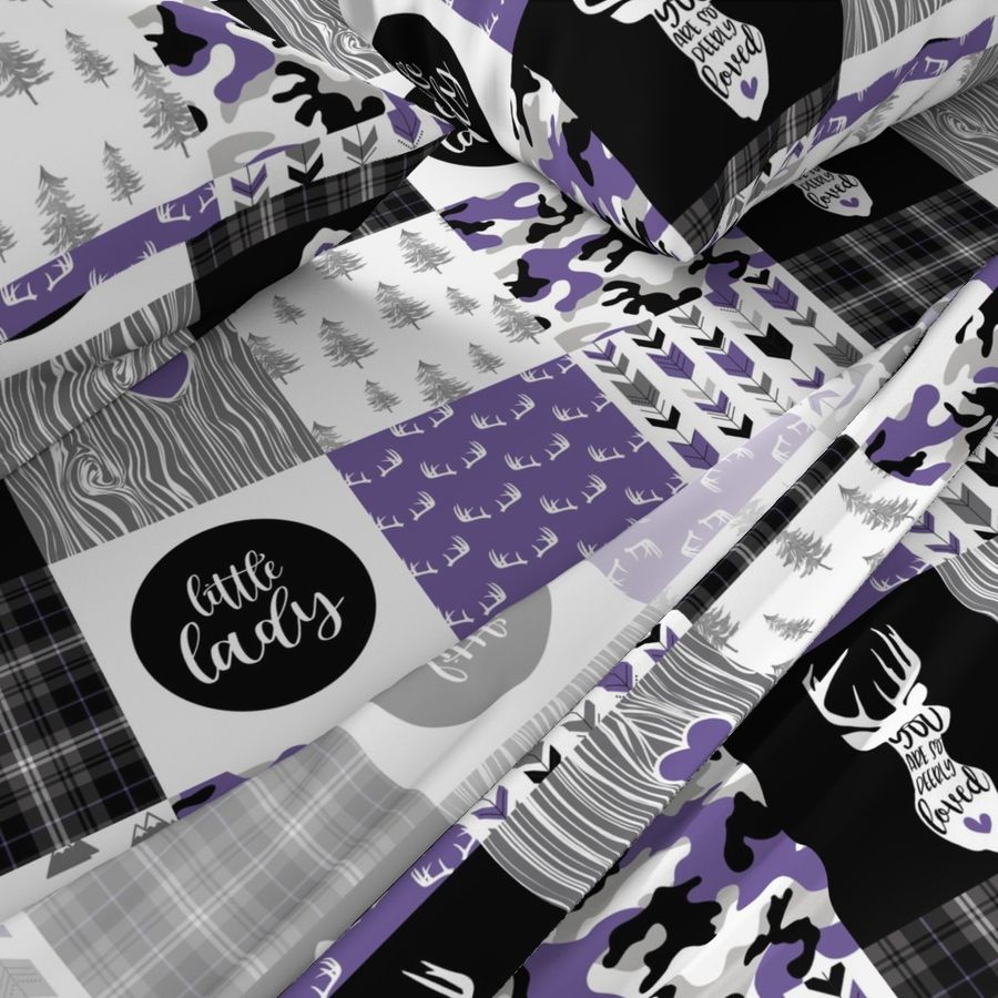 Little Lady//Deerly Loved//Black & Purple - Wholecloth Cheater Quilt