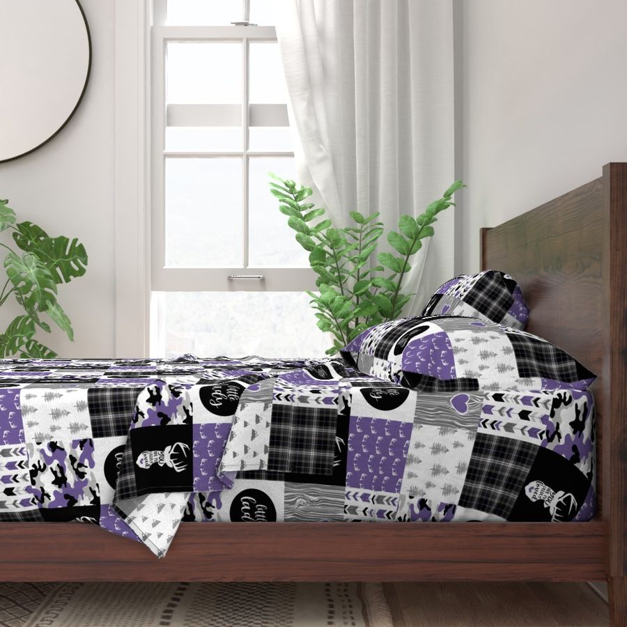 Little Lady//Deerly Loved//Black & Purple - Wholecloth Cheater Quilt