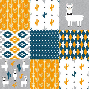 Mar_22_20_D1|Llama Wholecloth Quilt | Orange Navy