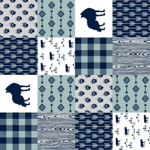 Wolf_Rotated | Wholecloth Quilt | Tribal Wolf |Navy Dusty Blue