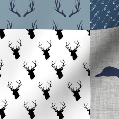 Hunting2 | Hunting Duck Deer Wholecloth Quilt | Camo Navy Blue